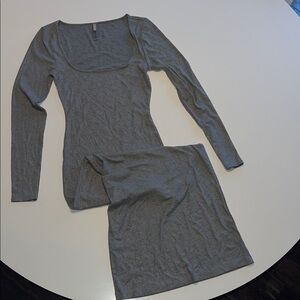 SKIMS Gray Shimmering Long Sleeve Dress